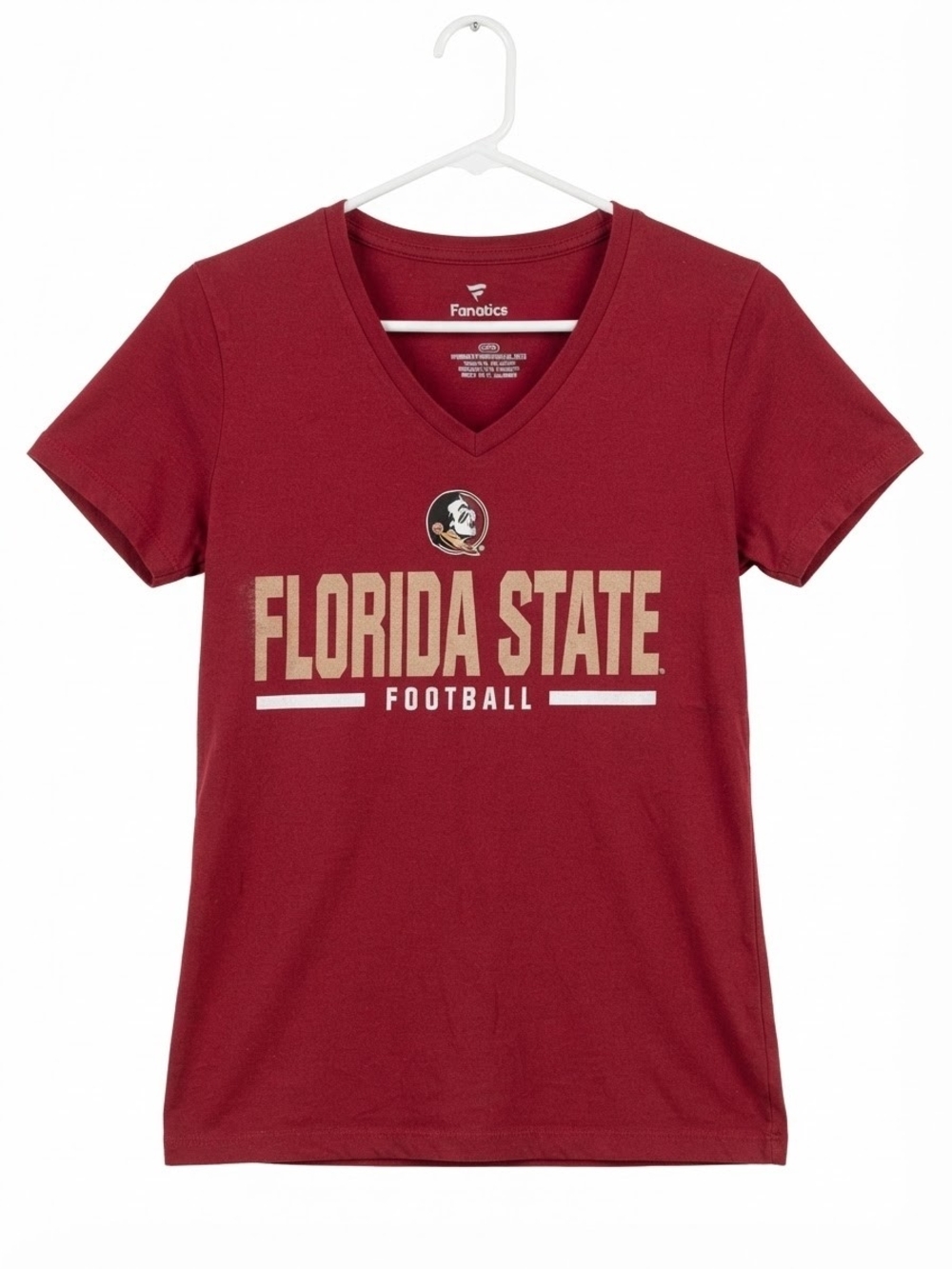 Fanatics Women's Maroon Florida State Football V-Neck Tee with Gold Logo Small